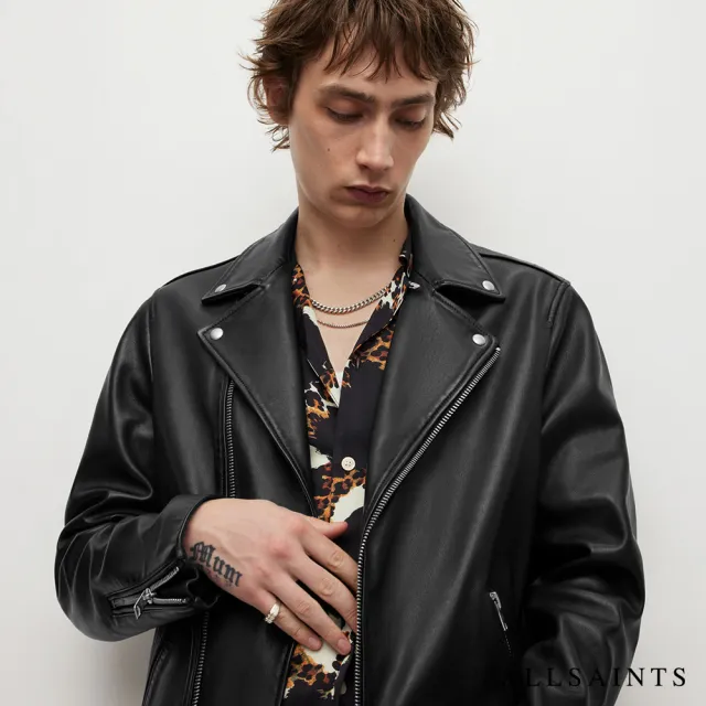 【ALLSAINTS】MILO 桀傲不馴騎士羔羊皮皮衣外套-黑 ML025N(藝人同款)