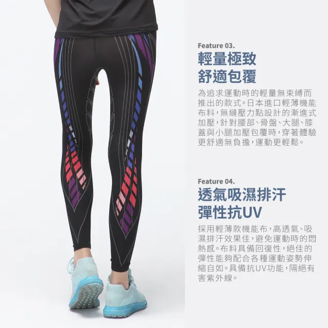 【FREEZONE】現貨 彩虹II 印花輕量無縫壓力長褲 女款-FZ800II型(緊身機能壓縮/運動瑜珈/慢跑登山/健身重訓)