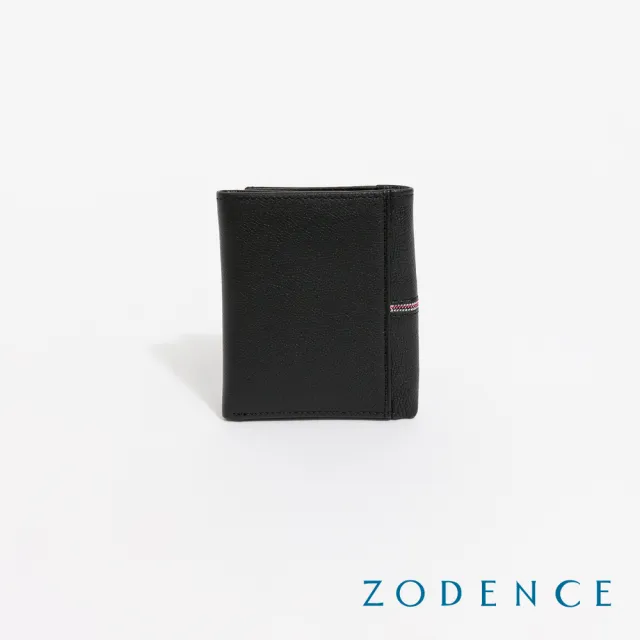 【ZODENCE 佐登司】KIRK進口真皮格紋4卡直式零錢袋三折短夾(黑)