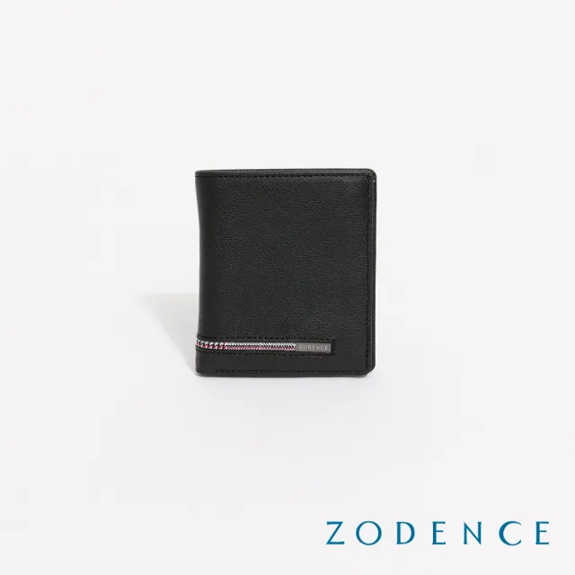 【ZODENCE 佐登司】KIRK進口真皮格紋6卡直式短夾(黑)