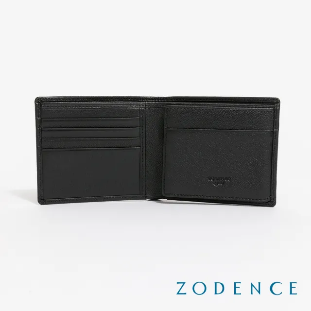 【ZODENCE 佐登司】KIRK進口真皮格紋9卡證件窗短夾(黑)