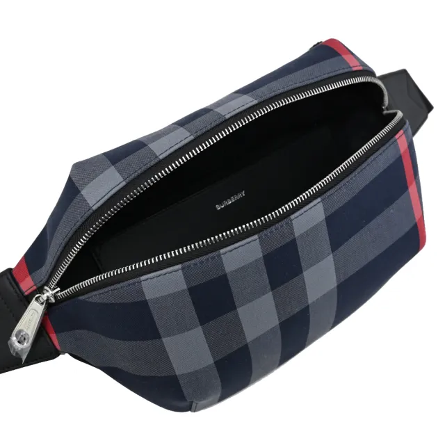 【BURBERRY 巴寶莉】英系經典格紋帆布拼接三用後背包胸口包腰包(黑)