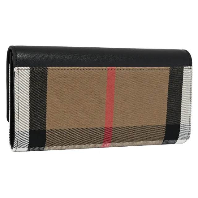 【BURBERRY 巴寶莉】HALTON 英系經典格紋拼接翻蓋扣式零錢長夾(黑邊)