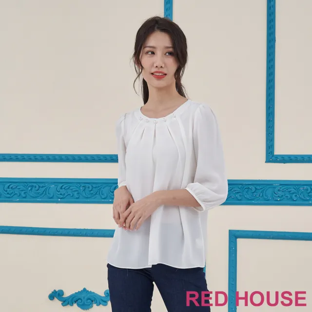 【RED HOUSE 蕾赫斯】素雅珍珠點綴雪紡上衣(白色)
