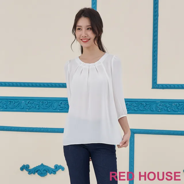 【RED HOUSE 蕾赫斯】素雅珍珠點綴雪紡上衣(白色)