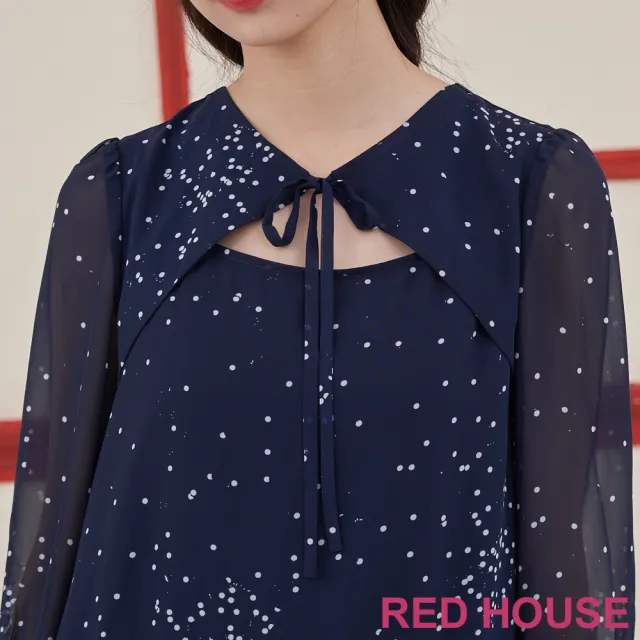 【RED HOUSE 蕾赫斯】綁帶鏤空點點印花上衣(藍色)