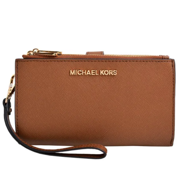 【Michael Kors】MK JET SET TRAVEL經典LOGO防刮皮革雙層多功能長夾手機包/長夾手拿包(多色任選)