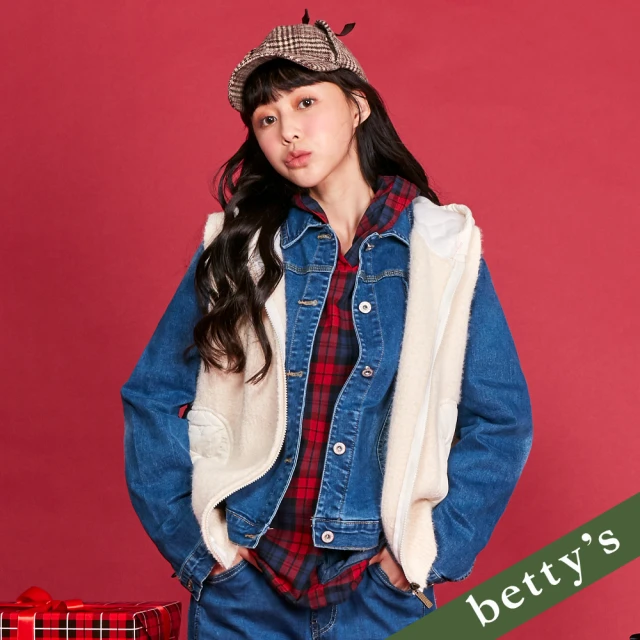 betty’s 貝蒂思 愛心壓紋鋪棉拼接針織拉鍊背心(米白)