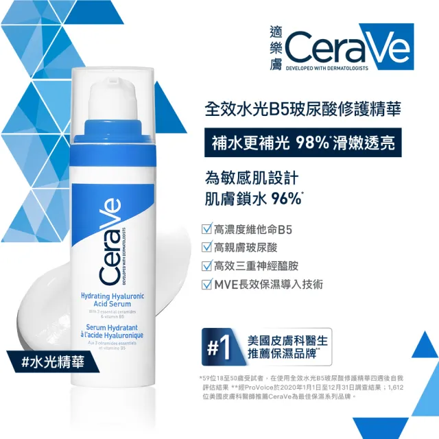 【CeraVe 適樂膚】臉部三入任選屯貨組★全效水光B5玻尿酸修護精華+全效超級修護乳or日間溫保濕乳*2