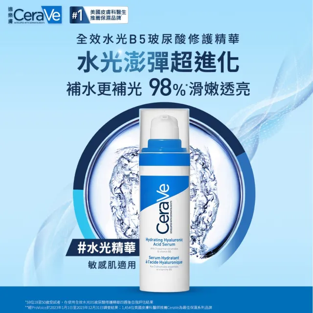 【CeraVe 適樂膚】臉部保濕全配組★全效水光B5玻尿酸修護精華+全效極潤修護精華水+全效超級修護乳