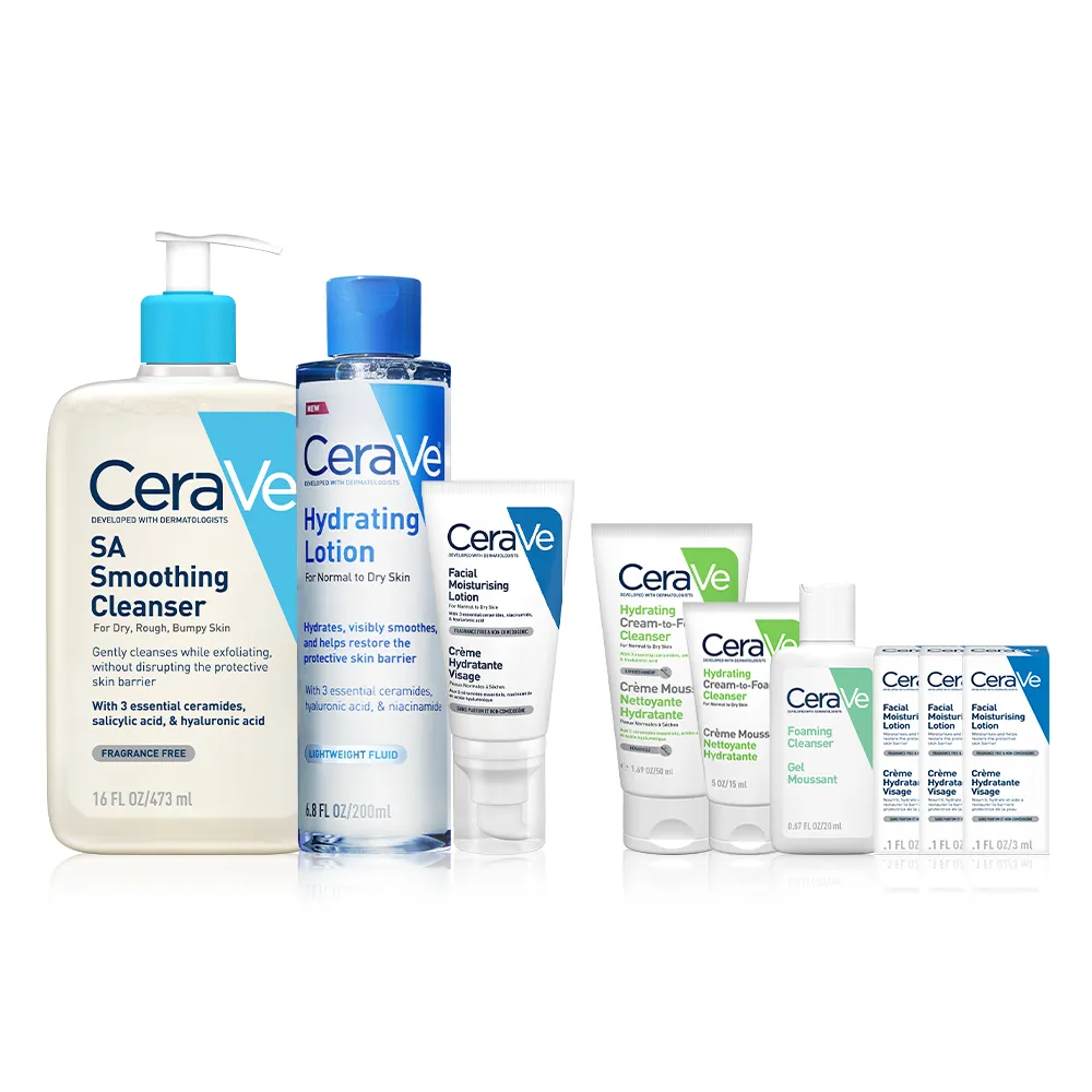 【CeraVe 適樂膚】臉部角質代謝嫩膚全套組★全效超級修護乳+全效極潤修護精華水+水楊酸煥膚淨嫩潔膚露_A