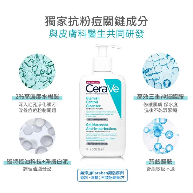 【CeraVe適樂膚】淨痘修護必敗組★淨膚白泥抗粉痘潔面露 236ml+全效超級修護乳 52ml_A(控油抗粉痘/水楊酸)