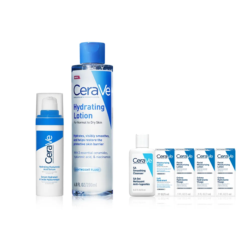 【CeraVe 適樂膚】臉部保濕雙入組★全效水光B5玻尿酸修護精華 30ml+全效極潤修護精華水(保濕鎖水)