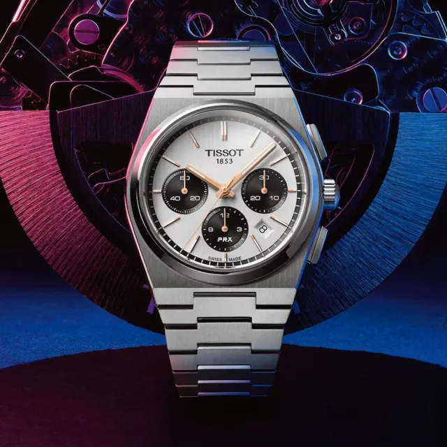 【TISSOT 天梭】PRX系列 熊貓計時機械腕錶-42mm(T1374271101100)父親節 送禮自用首選