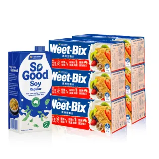 【Weet-Bix】澳洲全穀麥片麥香高纖375gx6盒(贈Sanitarium So Good原味豆奶1000mlx1瓶)