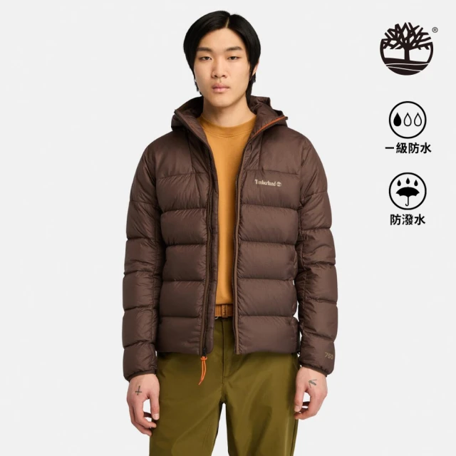 Timberland 男款深棕色防潑水鵝絨連帽外套(A5M6P243)