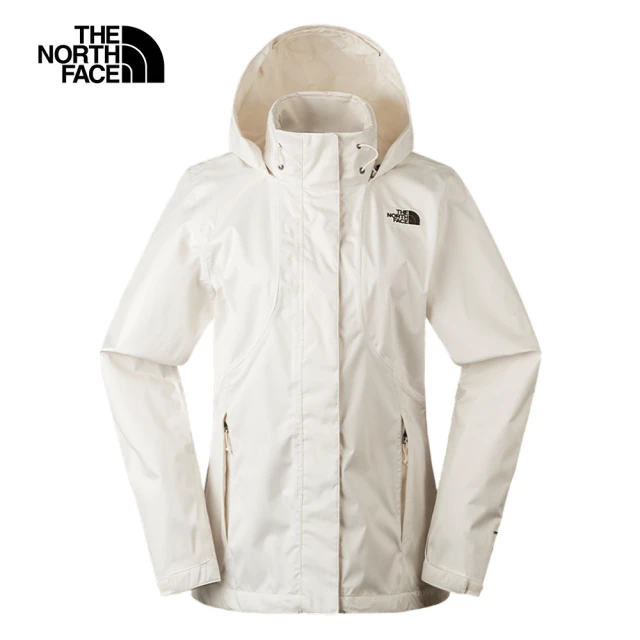 The North Face 北面女款米白色防水透氣可調節收納連帽衝鋒衣｜8AV8QLI