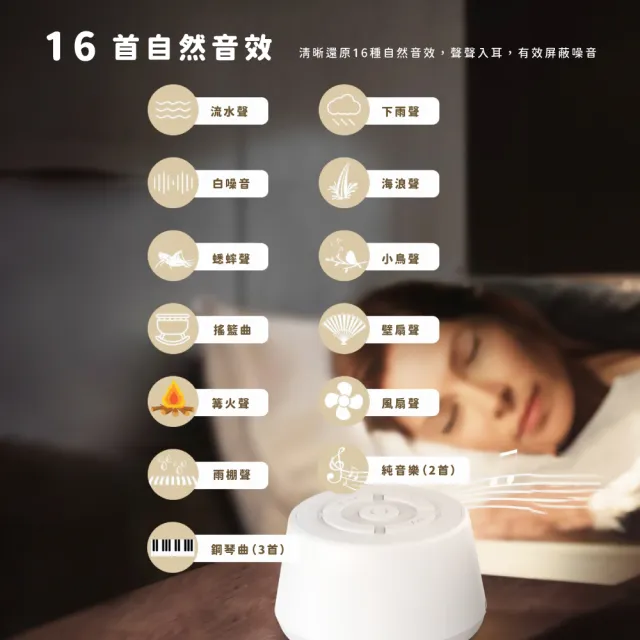 【自然音效】智能白噪音睡眠儀-16種音樂(除噪 助眠儀 除噪音 助眠器 安撫器 睡眠機 嬰兒 小夜燈)