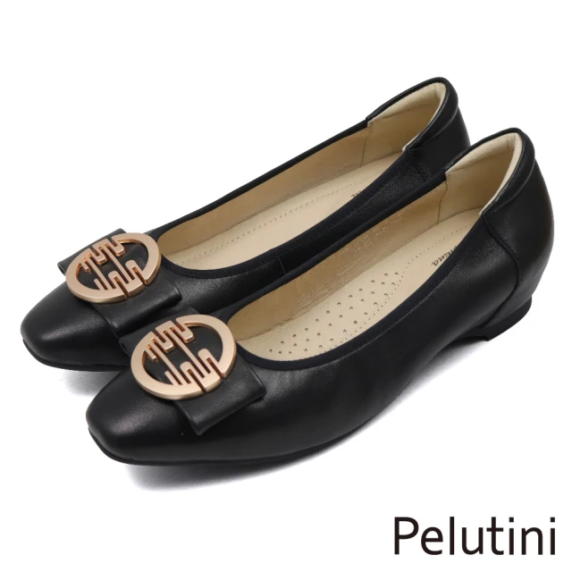 Pelutini 典雅復古金屬釦飾平底淑女鞋 黑色(431109W-BL)