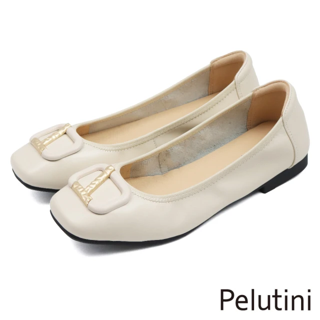 Pelutini 經典優雅金屬釦飾淑女包鞋 白色(431120W-IV)