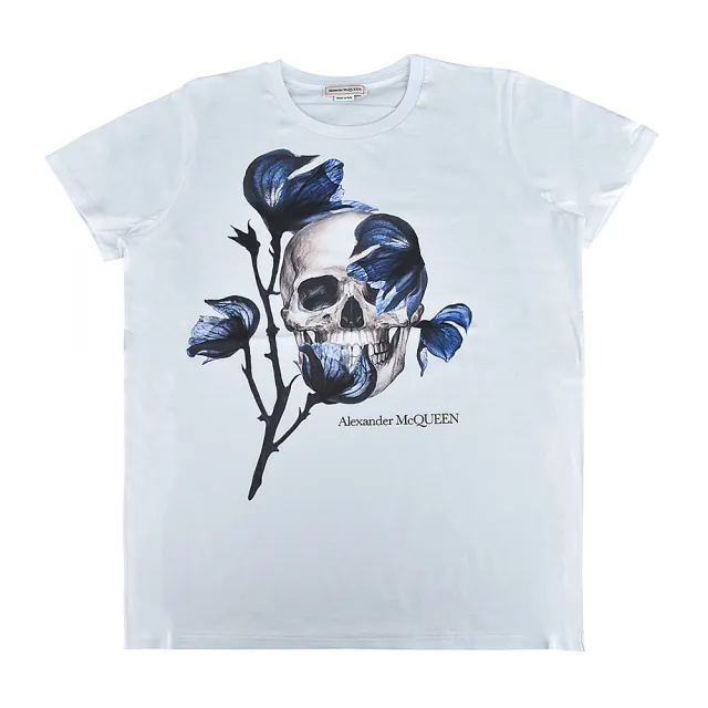 【Alexander McQueen】ALEXANDER McQUEEN字母LOGO純棉風鈴草骷髏短袖T恤(女款/白)