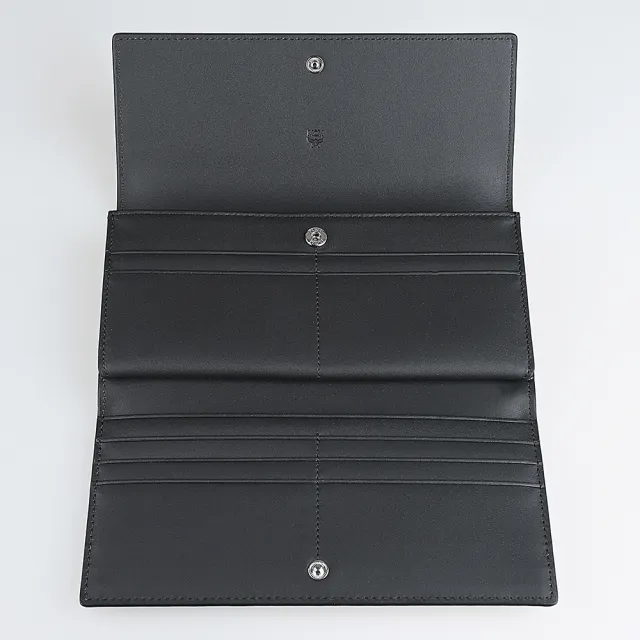 【MCM】MCM Visetos Original灰藍字LOGO小牛皮10卡按釦式三折長夾(黑)
