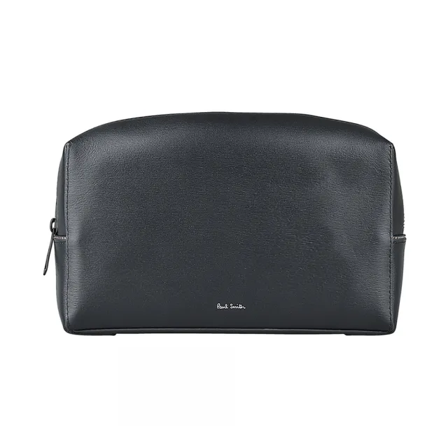 【Paul Smith】PAUL SMITH白字LOGO拉鍊彩繪內襯牛皮化妝包(黑)