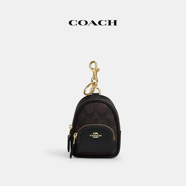 COACH蔻馳官方直營 經典Logo迷你COURT後背包包掛件-IM/胡桃木色/黑色(CX066)