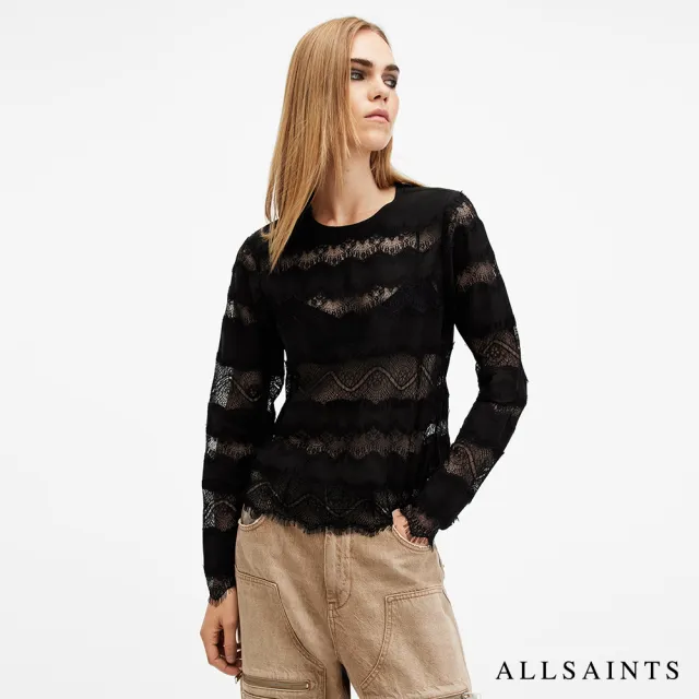 【ALLSAINTS】TIFF 蕾絲透膚條紋造型上衣 W030PB(常規版型)