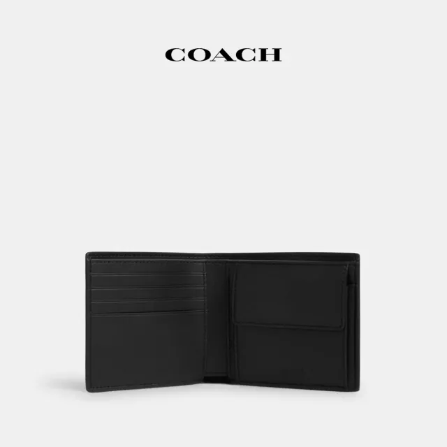 【COACH蔻馳官方直營】經典Logo零錢皮夾-碳灰色/黑色(CR428)