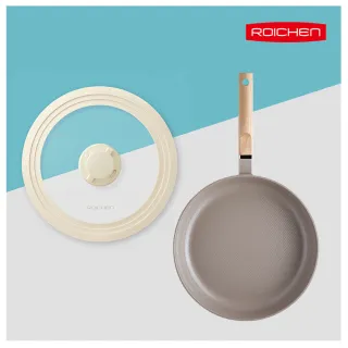 【Roichen】韓國抗菌陶瓷不沾平底鍋 28cm+專利蒸氣閥多用鍋蓋(萊姆米黃、糖果粉、拿鐵灰 三色可選)