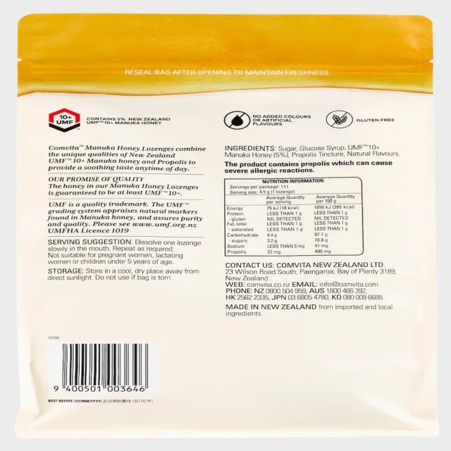 【Comvita 康維他】麥蘆卡蜂蜜潤喉糖薄荷口味(500公克經濟包)
