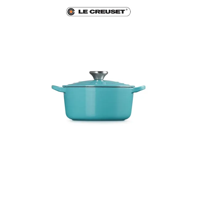 【Le Creuset】琺瑯鑄鐵鍋圓鍋 18cm(土耳其藍-鋼頭-內鍋黑)