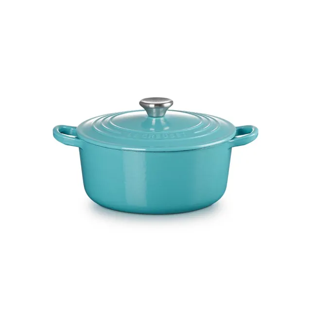 【Le Creuset】琺瑯鑄鐵鍋圓鍋 22cm(土耳其藍-鋼頭-內鍋黑)