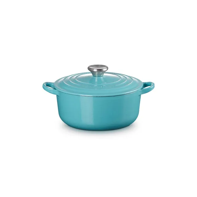 【Le Creuset】琺瑯鑄鐵鍋圓鍋 20cm(土耳其藍-鋼頭-內鍋黑)