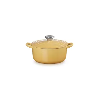 【Le Creuset】琺瑯鑄鐵鍋圓鍋18cm(溫桲黃-鋼頭-內鍋黑)