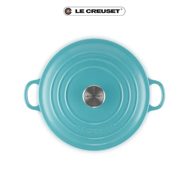 【Le Creuset】琺瑯鑄鐵鍋圓鍋 24cm(土耳其藍-鋼頭-內鍋黑)