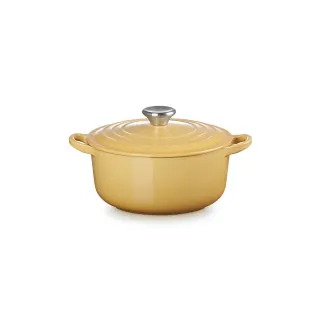 【Le Creuset】琺瑯鑄鐵鍋圓鍋 20cm(溫桲黃-鋼頭-內鍋黑)