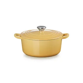 【Le Creuset】琺瑯鑄鐵鍋圓鍋 22cm(溫桲黃-鋼頭-內鍋黑)