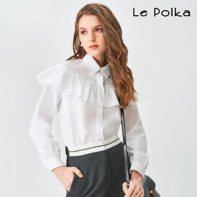 Le Polka 知性肩剪接荷葉襯衫-女