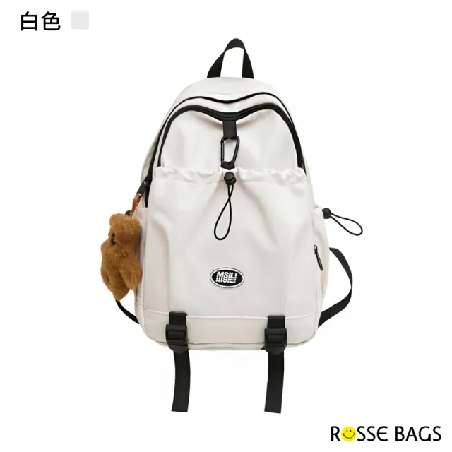【Rosse Bags】少女小熊掛飾文青學院風格電腦背包(現+預  黑色／卡其色／白色／藍