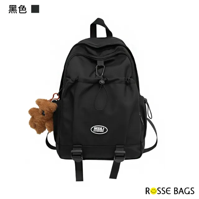 【Rosse Bags】少女小熊掛飾文青學院風格電腦背包(現+預  黑色／卡其色／白色／藍
