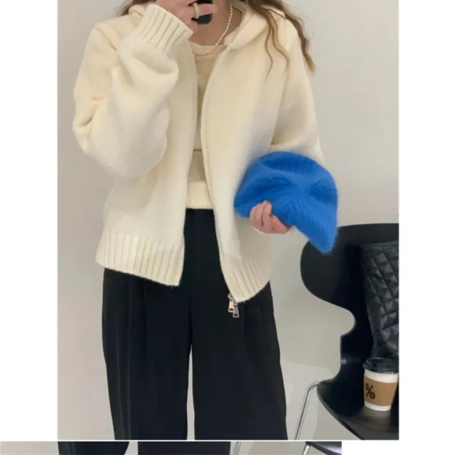 【巴黎精品】現貨+預購 針織外套長袖毛衣(加厚連帽短款修身女外套6色a1hj47)
