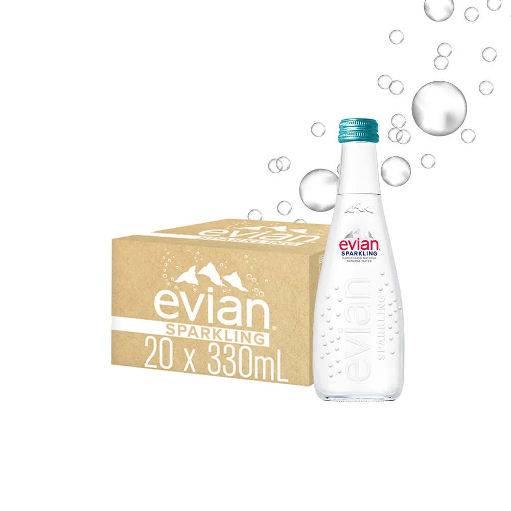 【evian 依雲 原廠總代理直營】氣泡礦泉水330mlx20入/箱(玻璃瓶)