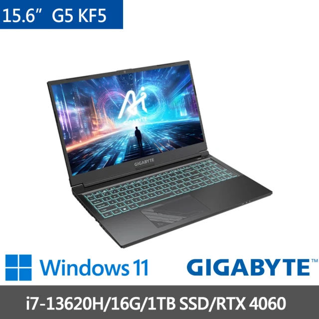 GIGABYTE 技嘉GIGABYTE 技嘉 15.6吋i7 RTX4060電競筆電(G5 KF5-H3TW354KH/i7-13620H/16G/1TB SSD/W11)