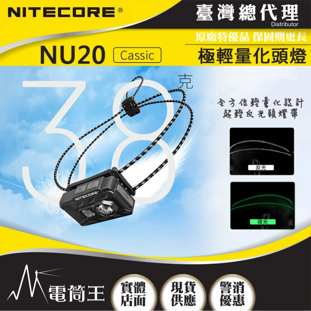 NITECORE 電筒王 NU20 Cassic(2024新版 600流明 109米 極輕量化頭燈 僅36克 紅/白光)