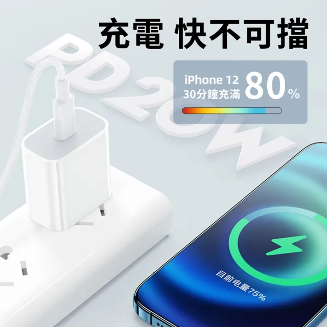 【iPhone13充電器】Apple iPhone 20W PD快充充電套組充電器 旅充頭(快充頭+Type-C轉lighting充電線)