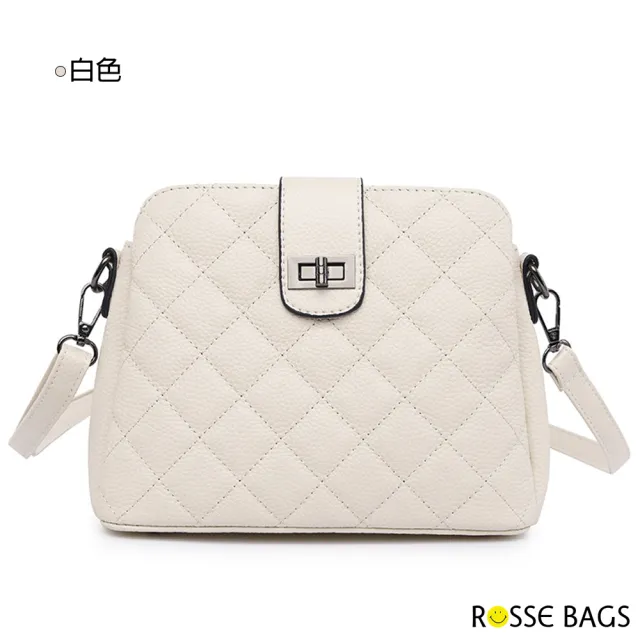 【Rosse Bags】氣質菱格繡線單間斜背水桶包(現+預  白色／黑色)