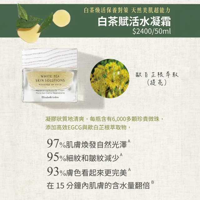 【伊麗莎白雅頓】官方直營 白茶雙效明星組/禮盒(白茶水凝霜50ml+白茶修護精華15ml)