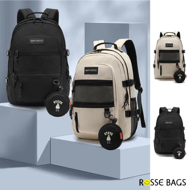 【Rosse Bags】韓版街頭原宿風實用男女款休閒背包(現+預  黑色／米色)